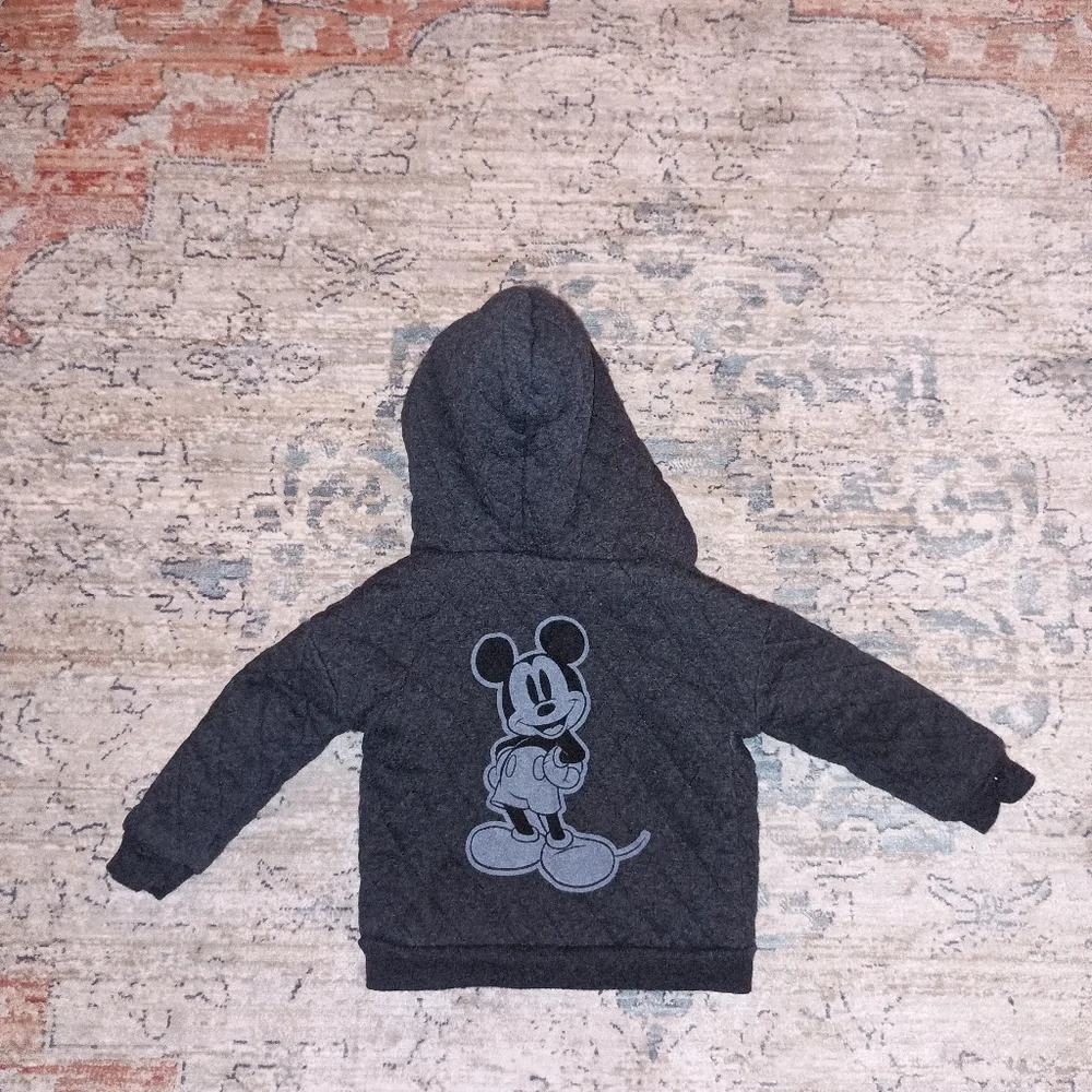 Disney Junior Mickey Mouse Quilted Sherpa Heather Gray Zip up Jacket Siz…
